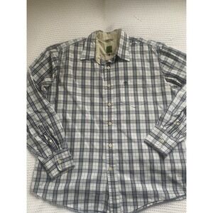 Timberland Plaid Button Down Shirt Regular Fit Long Sleeve Grey Blue White Large